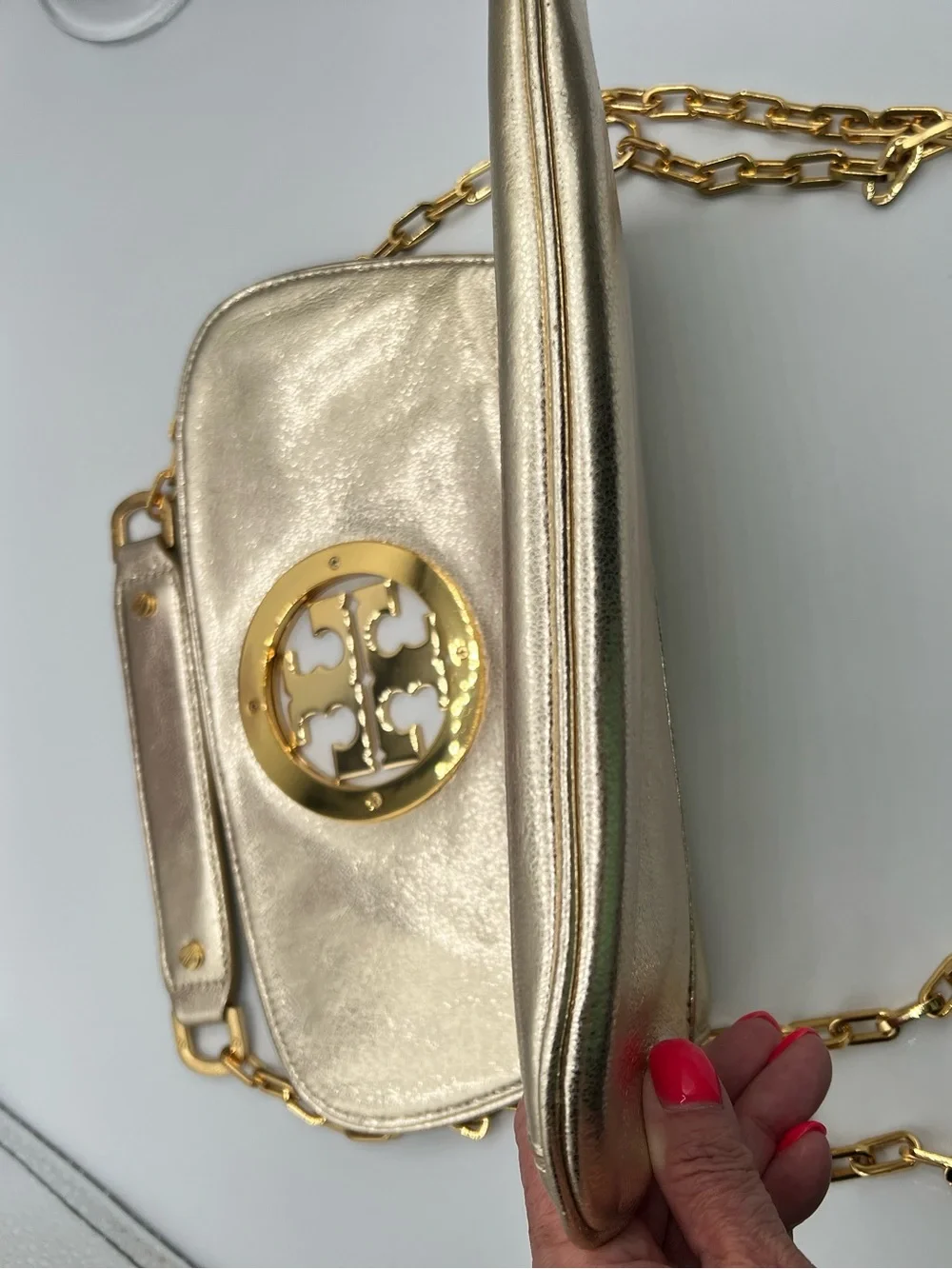 Tory Burch Gold Metallic Leather Clutch & Crossbody Bag